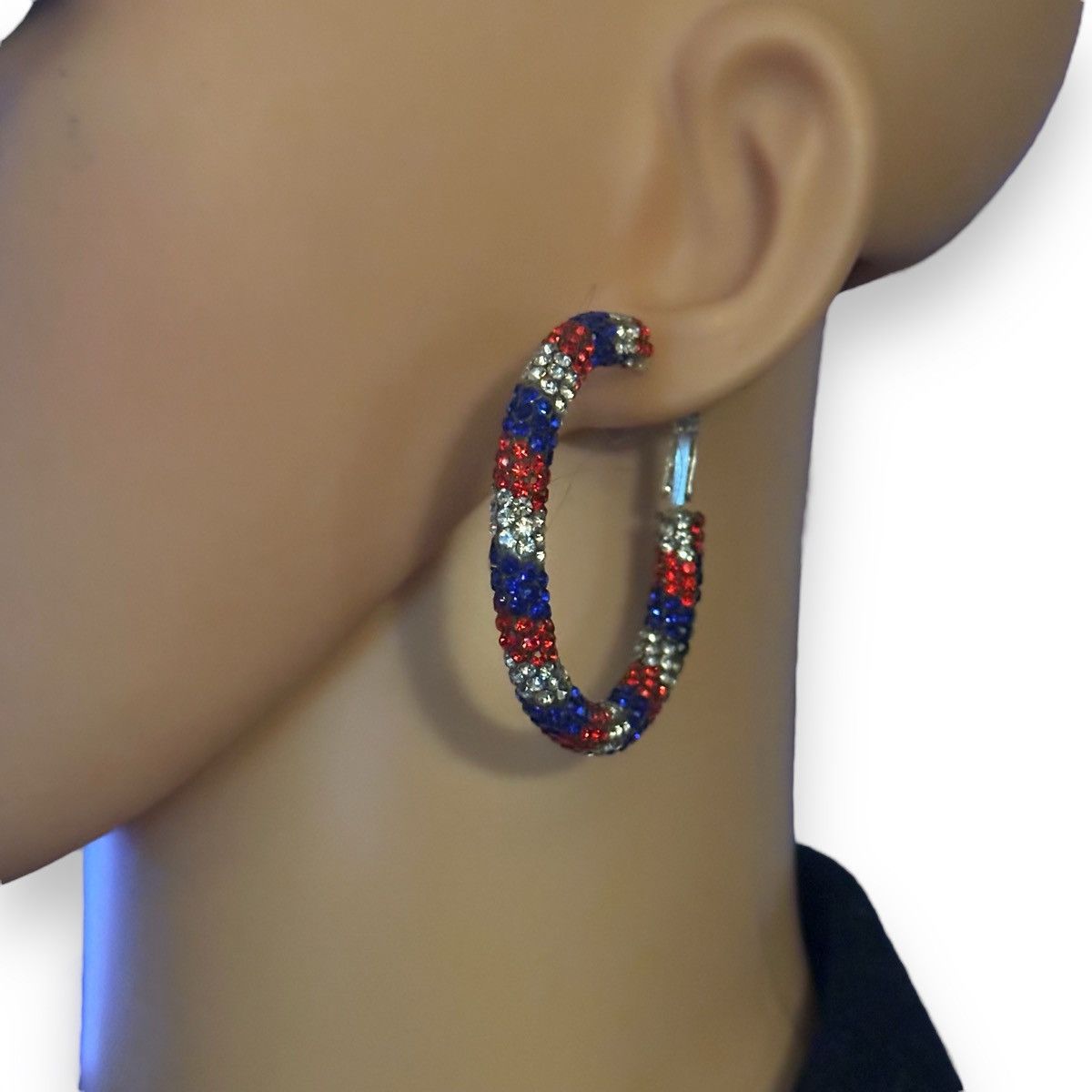 Other Red white and blue striped rhinestone hoop earrings Size ONE SIZE - 2 Thumbnail