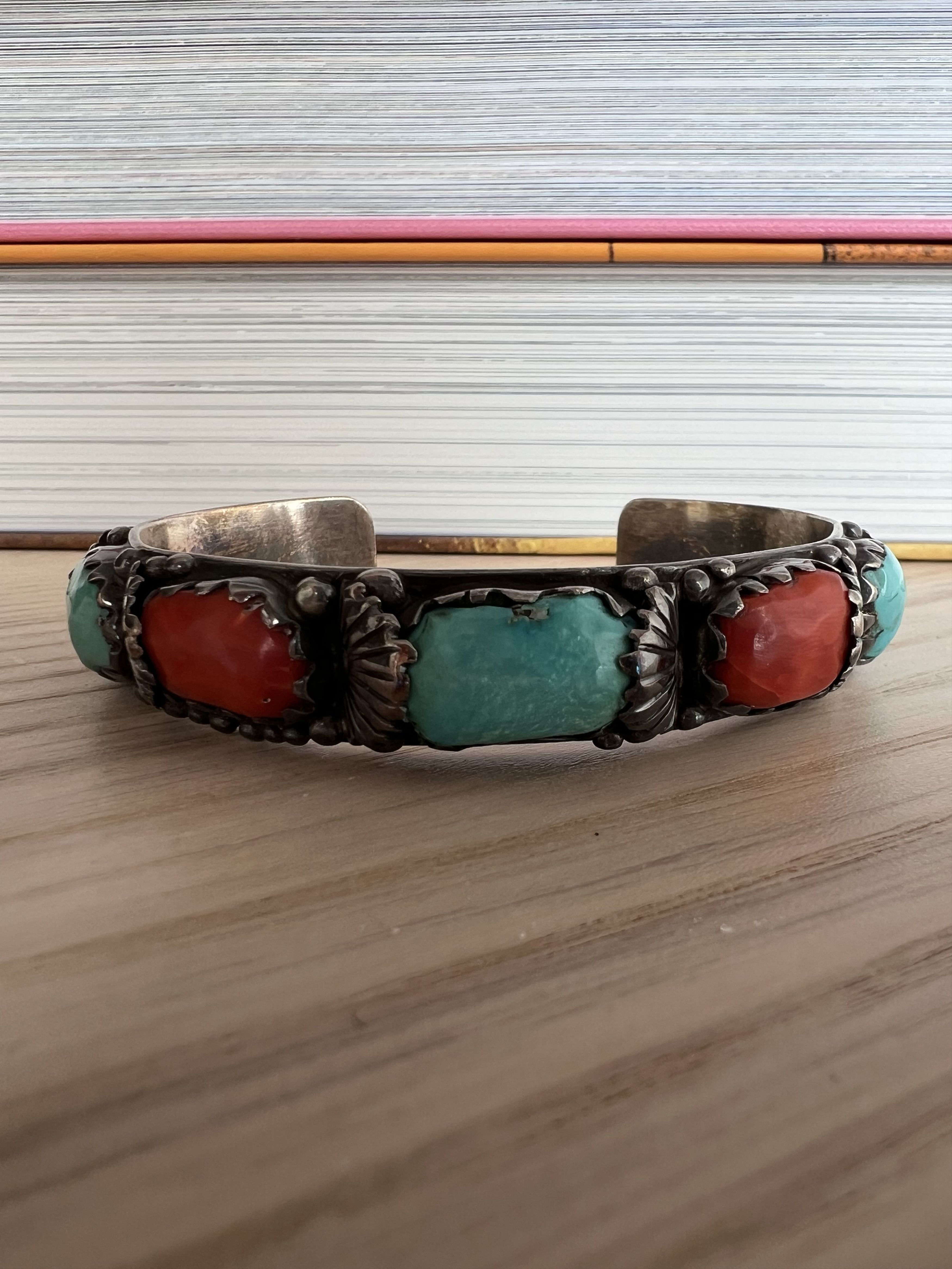Chunky Turquosie Snake Vintage Native American Zuni Sterling Silver Bracelet