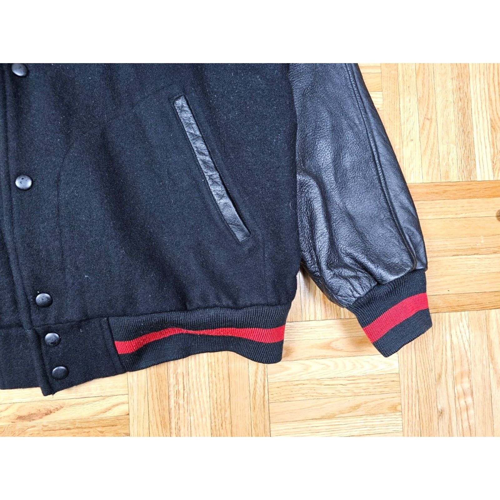 Ralph Lauren VINTAGE Ralph Lauren POLO VARSITY JACKET SHIRT Men L Black Leather Wool SIZE 90s 92' P WING Size US L / EU 52-54 / 3 - 3 Thumbnail
