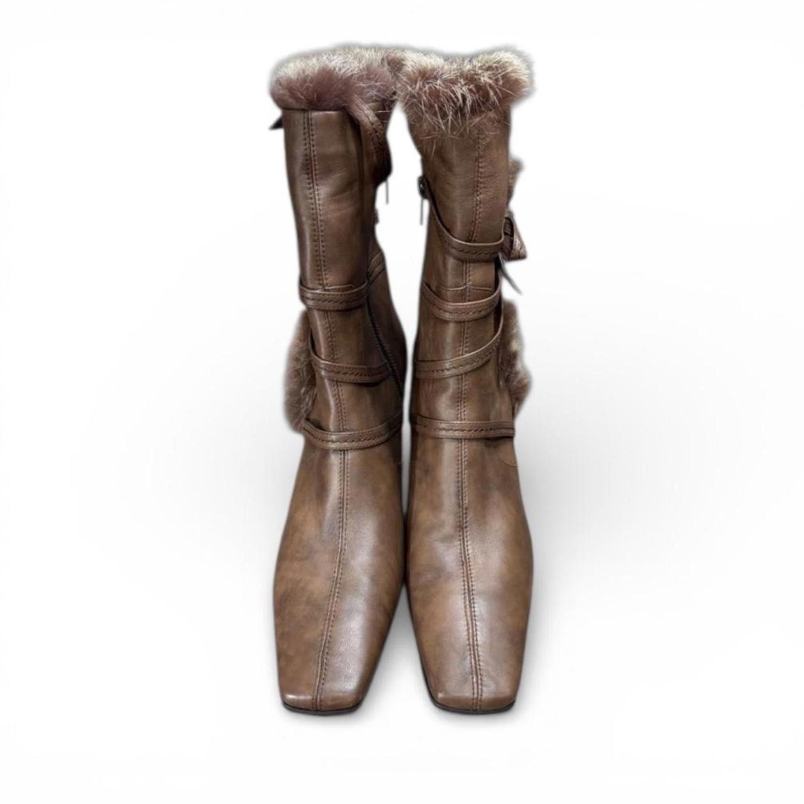 Ellesse Fur whimsy goth mid length 2000s style brown winter boots Size US 6.5 / IT 36.5 - 3 Thumbnail