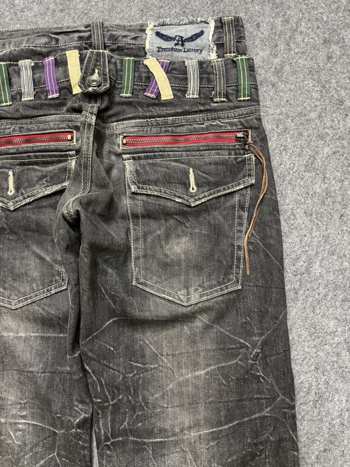Japanese Brand 💥Cracked Fades💥Antfui Double Waist Black Wash Denim F642 Size US 32 / EU 48 - 13 Thumbnail
