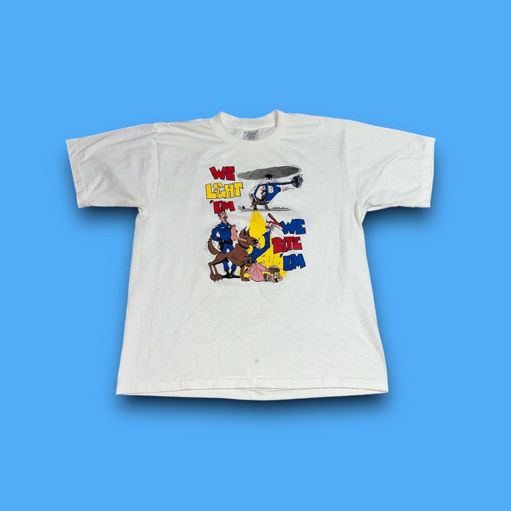 Other Vintage \"We Light Em We Bite Em\" Blue Police Dog t-shirt Size US XL / EU 56 / 4 - 1 Thumbnail