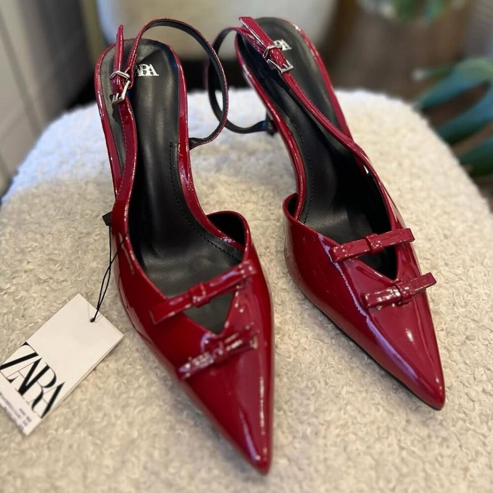 Zara Zara Red Bow Slingback Heels Pointed Toe NWT Size US 9 / IT 39 - 15 Thumbnail