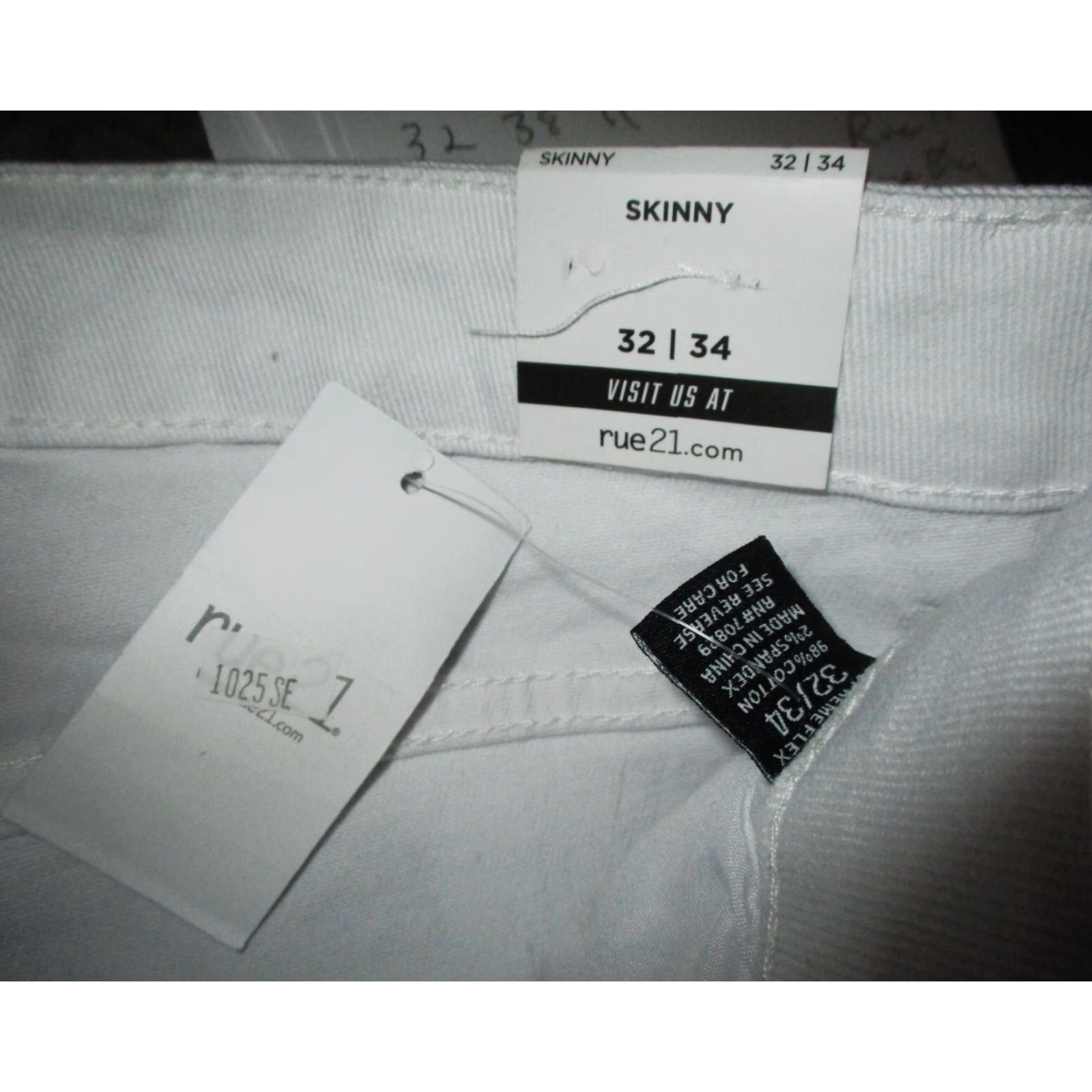 Vintage RUE 21 Skinny Denim Jeans Men's 32X34 White NWT Size US 30 / EU 46 - 5 Thumbnail