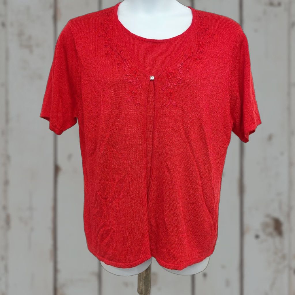 Vintage Sag Harbor 2-in-1 Cardigan Womens Size 1X Red Button Closure Short Sleeves Valen Size XL / US 12-14 / IT 48-50 - 1 Thumbnail