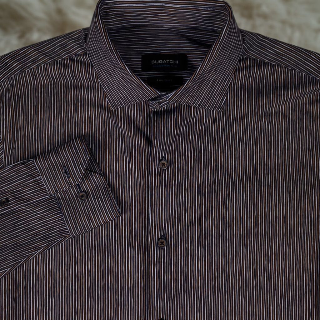 BUGATCHI Bugatchi Shirt Mens Medium Purple Striped Stretch Button Up Long Sleeve Size US M / EU 48-50 / 2 - 1 Thumbnail