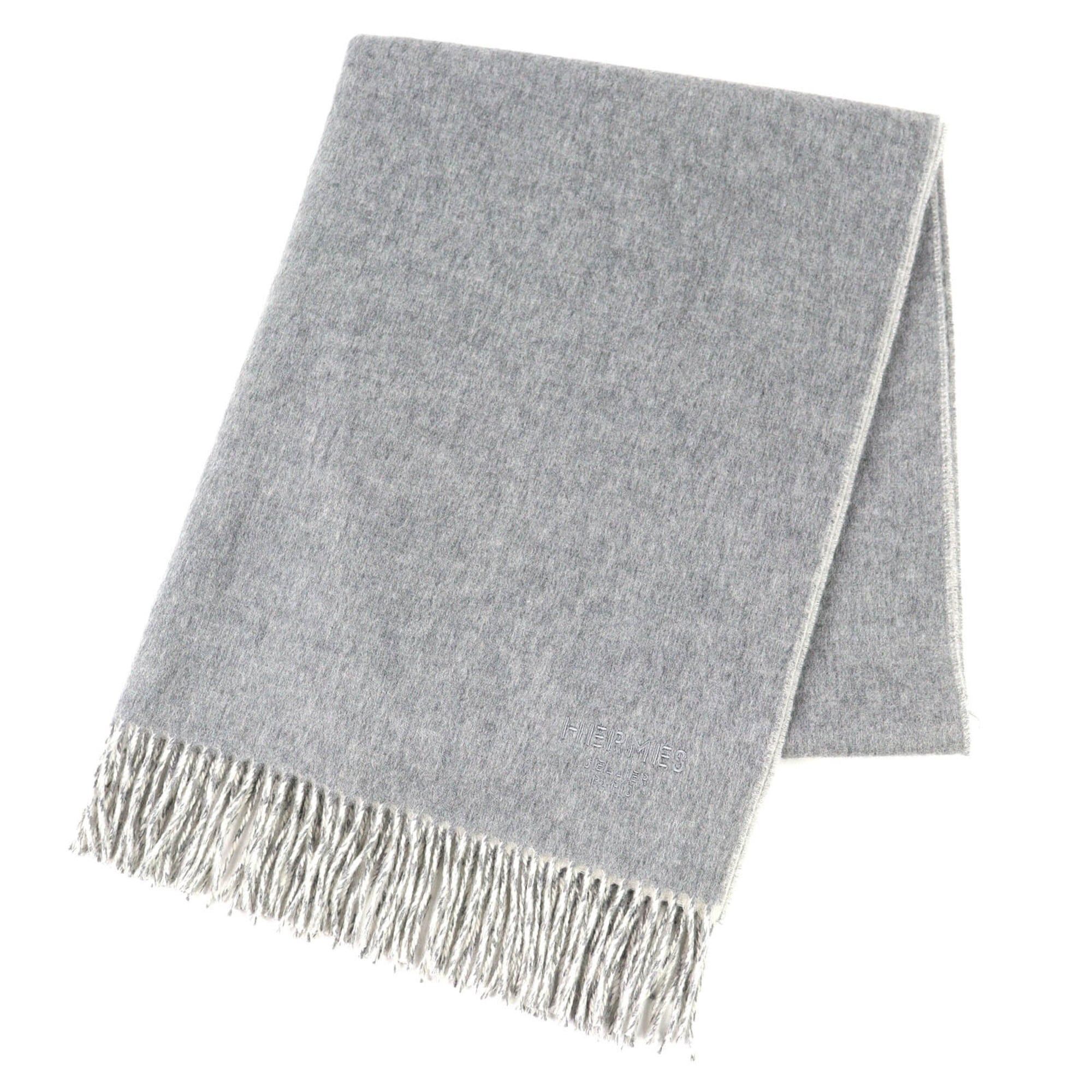 Hermes HERMES (H259130S) 100% Cashmere Logo Embroidered Double-Faced Fringe Scarf/Shawl, Grey, Made in England, Women's Size ONE SIZE - 1 Thumbnail