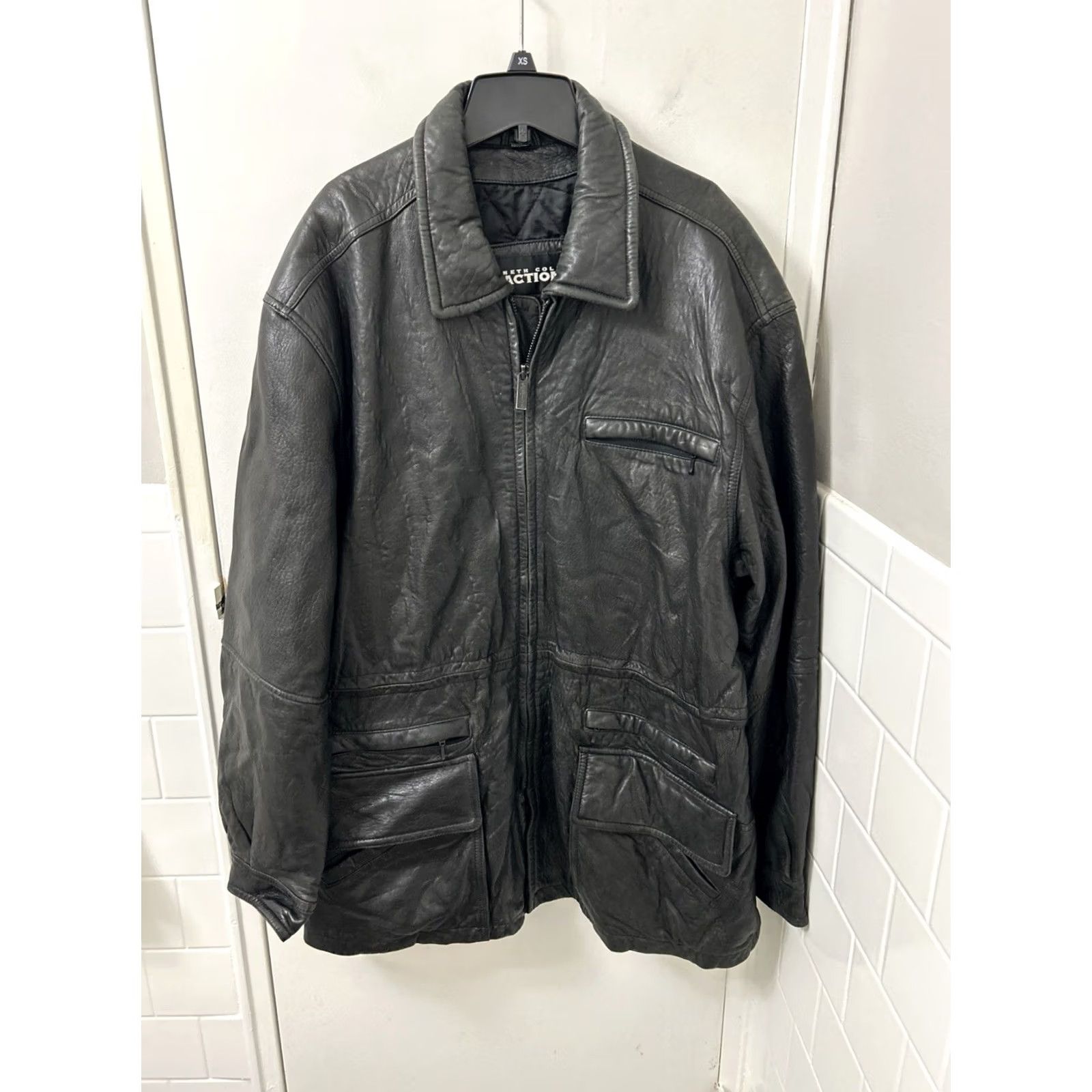 Kenneth Cole KENNETH COLE REACTION Leather Jacket Mens XL Black Full Zip Quilted Size US XL / EU 56 / 4 - 2 Thumbnail