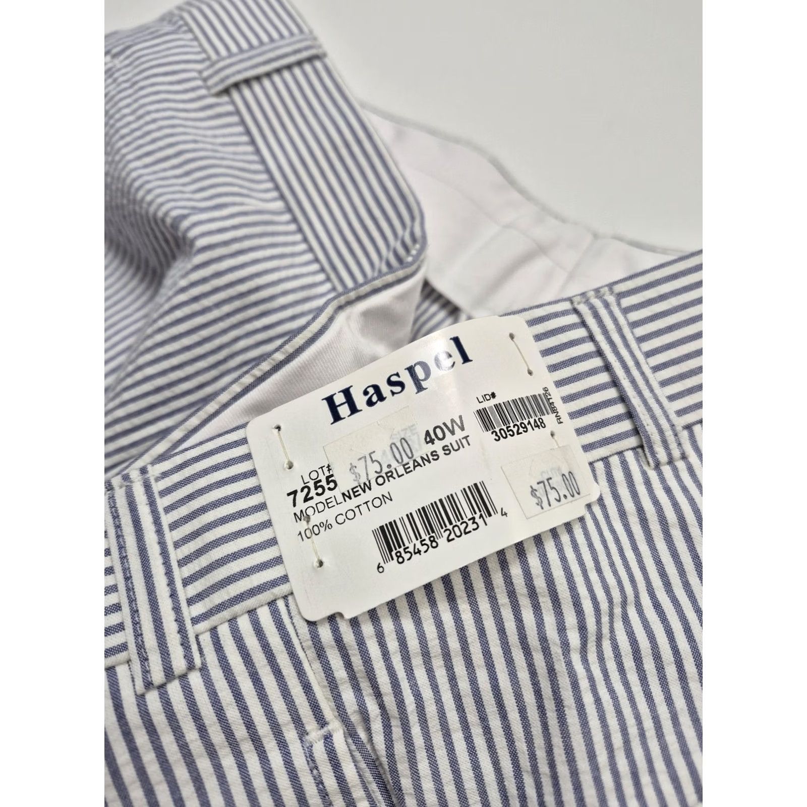 Vintage Haspel Dress Pants Mens 40x37 Blue Cotton Pleated Stripe New Orleans Suit / Business, Wedding, Spring, Summer Mens 40W 37in Inseam Size 40R - 4 Thumbnail