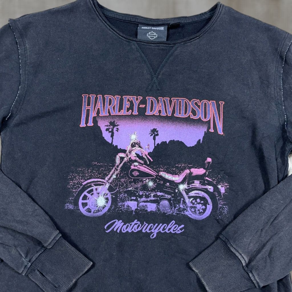 Harley Davidson Harley-Davidson Sweatshirt Women M Black 90s Retro Logo Motorcycle Pullover Long Sleeve Hoodie Pockets Size M / US 6-8 / IT 42-44 - 1 Thumbnail