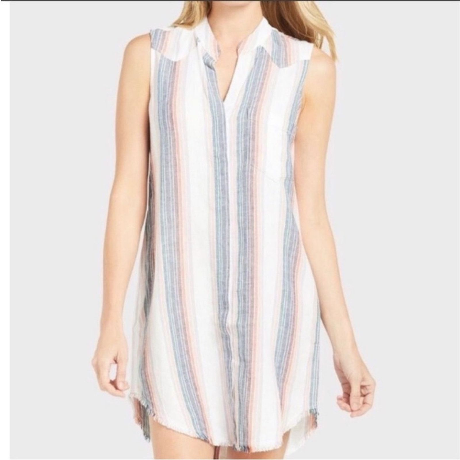 Anthropologie Anthropologie L Cloth & Stone Blue Pink Striped Mini Dress Size L / US 10 / IT 46 - 6 Thumbnail