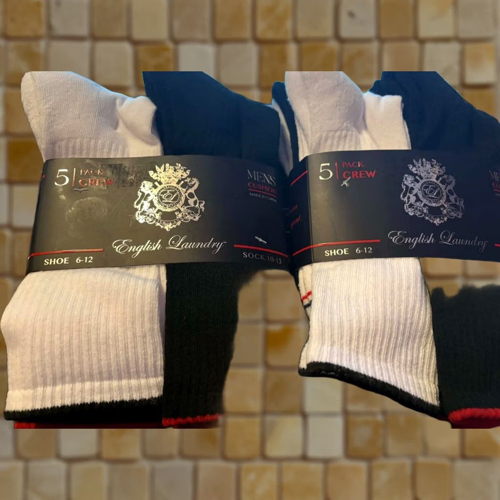 English Laundry ENGLISH LAUNDRY Mens Crew Socks Black White 5 Pairs Size 6-12 Mid Calf Polyester Athletic Casual All Seasons Size ONE SIZE - 1 Preview