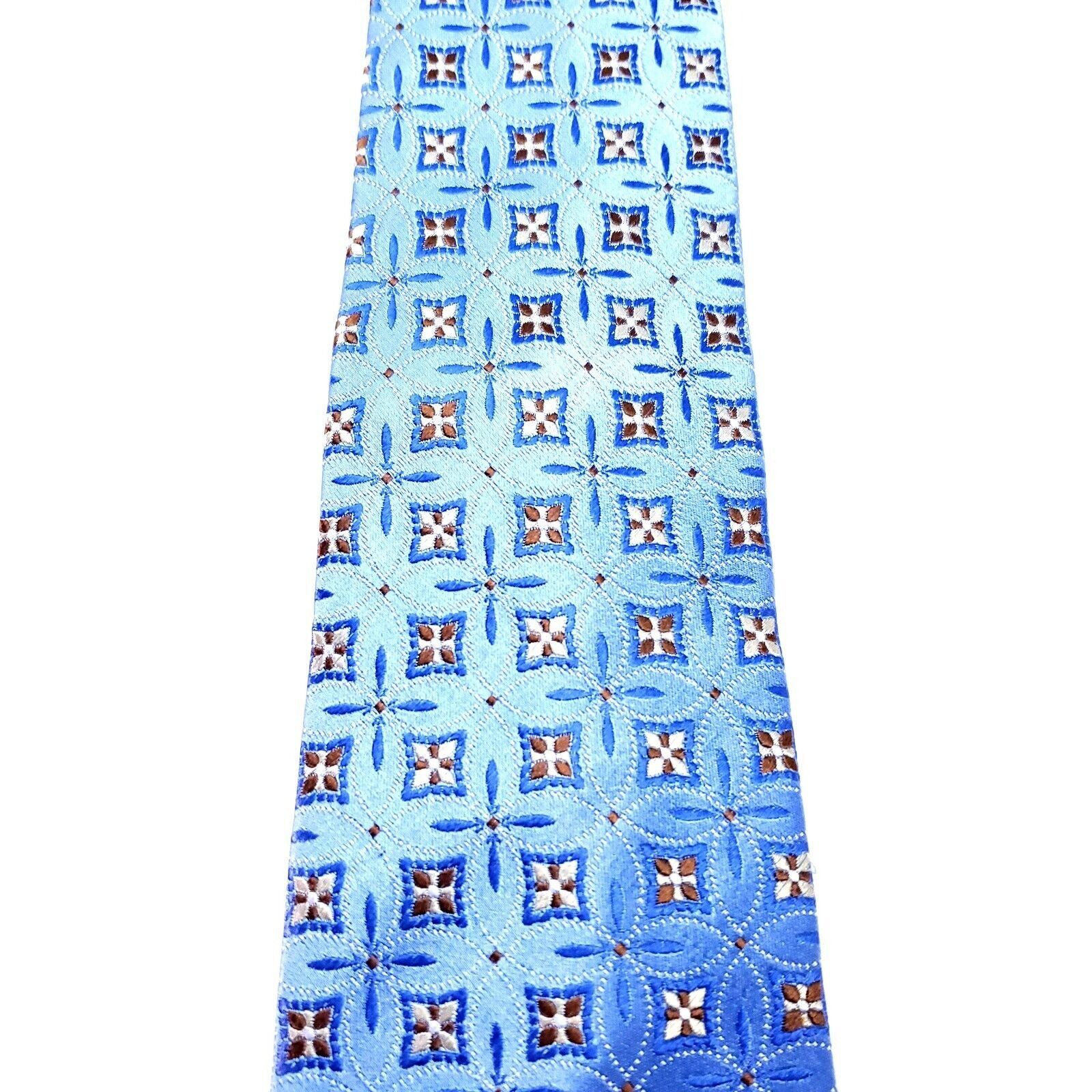 Tasso Elba Tasso Ella Blue Silk Tie Woven Geometric Size ONE SIZE - 2 Thumbnail