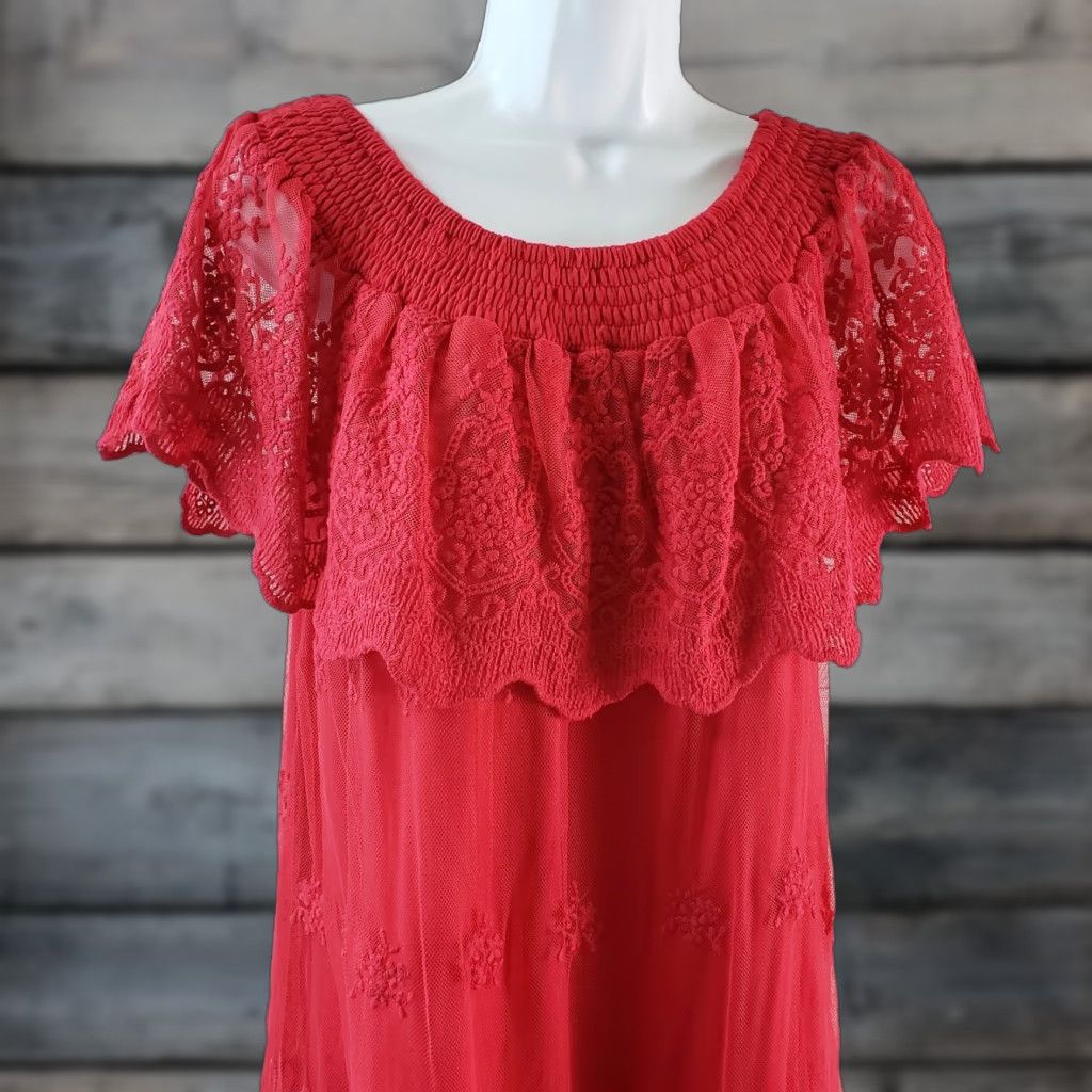 Vintage VINTAGE MONORENO Womens Off The Shoulder Top Sz Medium Red Embroidered Cotton Blend Size M / US 6-8 / IT 42-44 - 1 Thumbnail