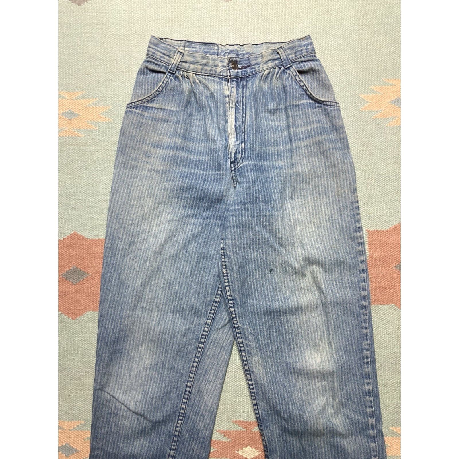 Levi's Vintage Levi’s jeans pinstripe white tab tapered leg USA made Women 24x26.5 Size 42" / US 20 - 7 Thumbnail