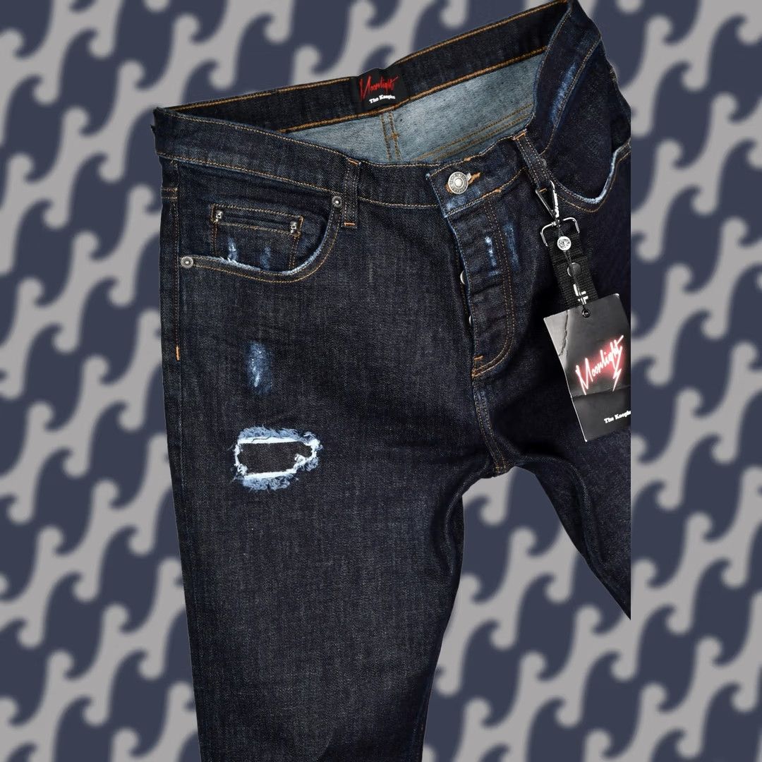 The Kooples The Kooples Moonlight Men's Short Drop Cropped Jeans W31 Blue Denim 5-Pocket 96%Cotton 4%Elastane Cropped 90s Style Mens Size US 31 - 1 Thumbnail