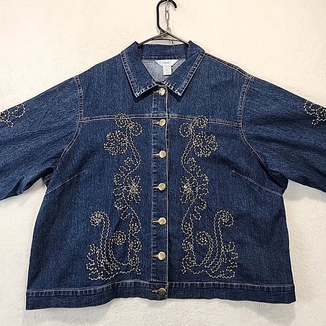 Denime VINTAGE CJ Banks Women's Denim Embroidered Button-Up Shirt Jacket 2X Blue 90s Shacket Casual Womens Size XXL / US 16-18 / IT 52-54 - 4 Thumbnail