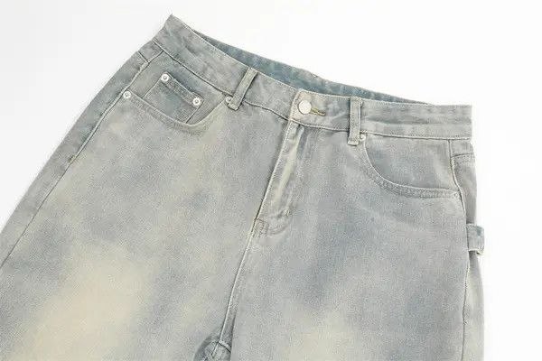 Men's street style punk distressed washed jeans