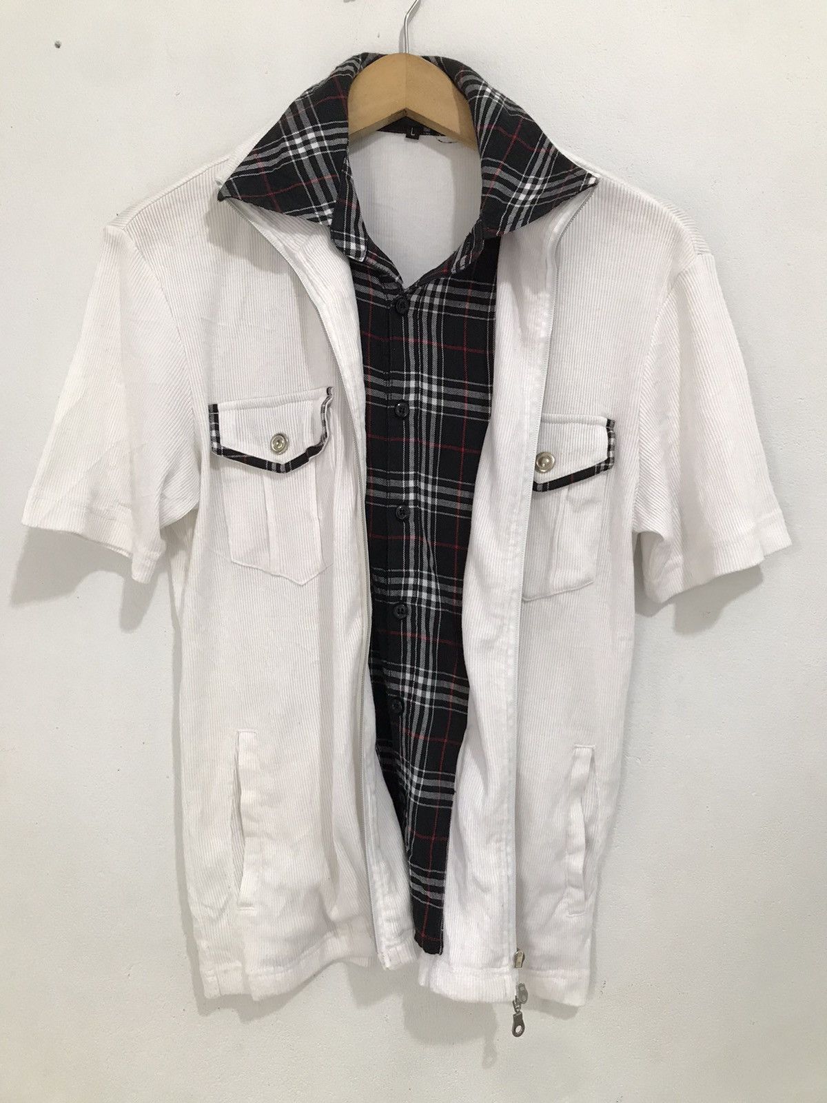 image of Double Layer Shirt Y2K Style In The Attic in White, Men's (Size Large)