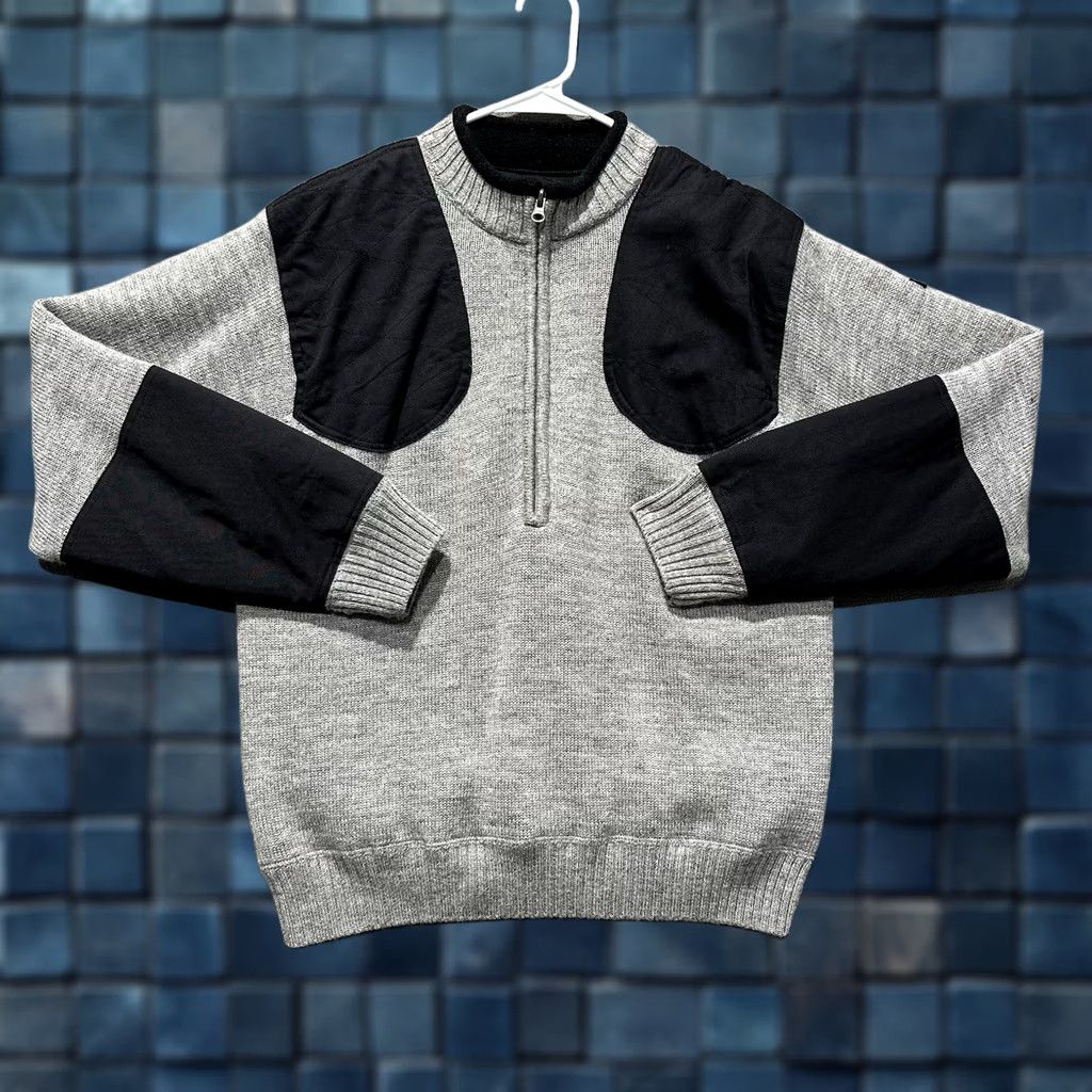 Vintage Guide Series Sweater Mens M Gray Wool Half Zip Quilted Shooting Shoulder Patch Size US M / EU 48-50 / 2 - 1 Thumbnail