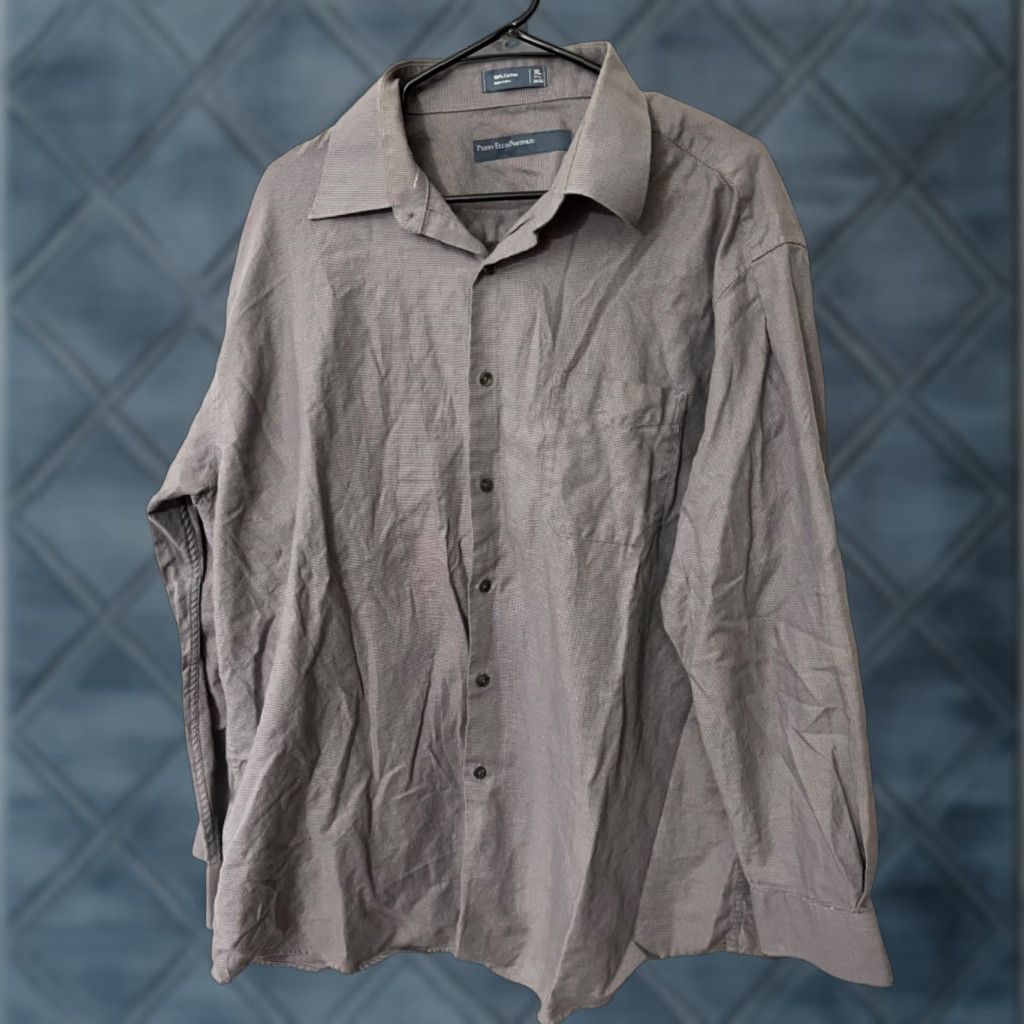 Perry Ellis Perry Ellis Portfolio Button-Down Shirt Men XL Gray Check Cotton Long Sleeve Modern Style Casual Business Size US XL / EU 56 / 4 - 1 Thumbnail