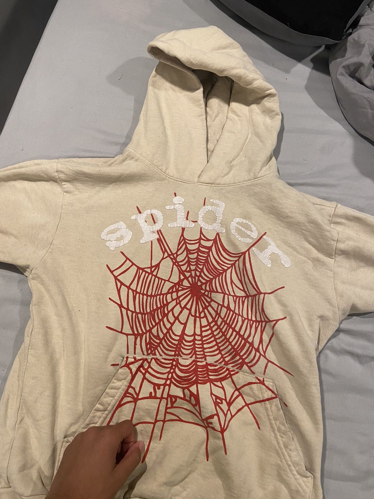 image of Spider Worldwide Spider Beige And Red Hoodie (), Men's (Size Small)