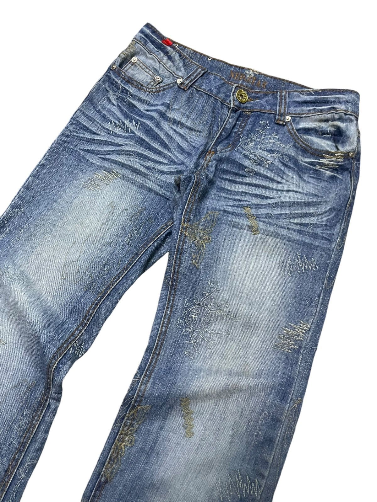 Hysteric Glamour × Japanese Brand Nep Star Japan Embroidery Doodle Heavy Stitch Flare Jeans Size US 30 / EU 46 - 3 Thumbnail