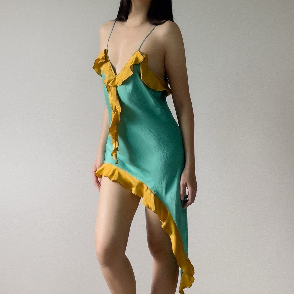 green emerald velvet dress Paco Rabanne Lace-Trim Mini Slip Dress Light Green Pleated Satin Size –  Celebrity Owned