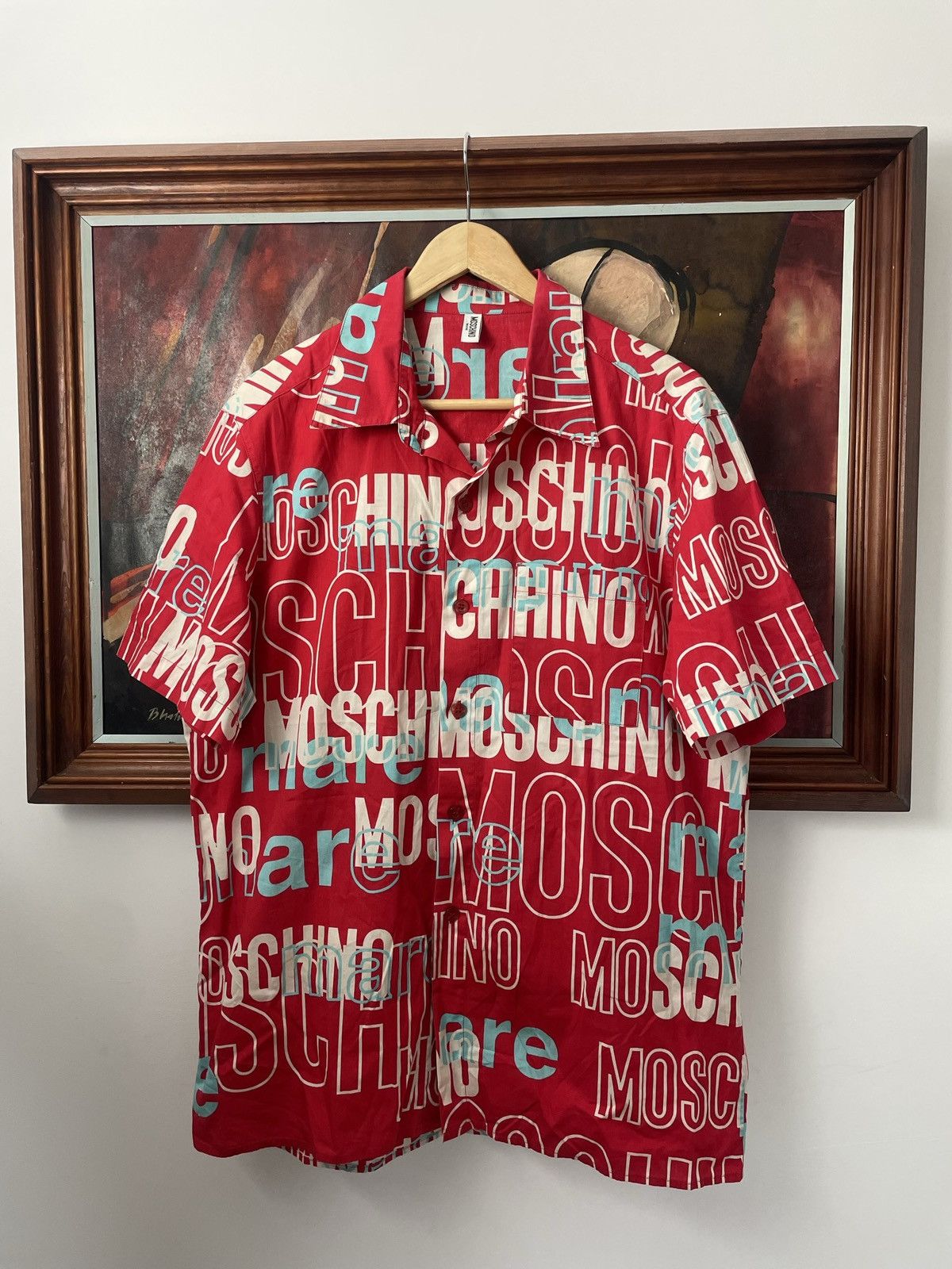 Moschino full print names button up shirt luxury rare red