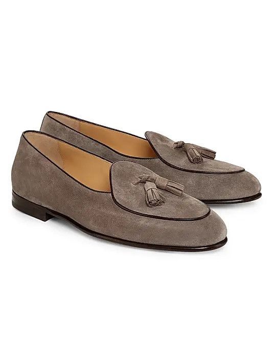 Brunello Cucinelli os11x0226 Tassel-Embellished Suede Loafers In Grey Size US 12 / EU 45 - 2 Thumbnail