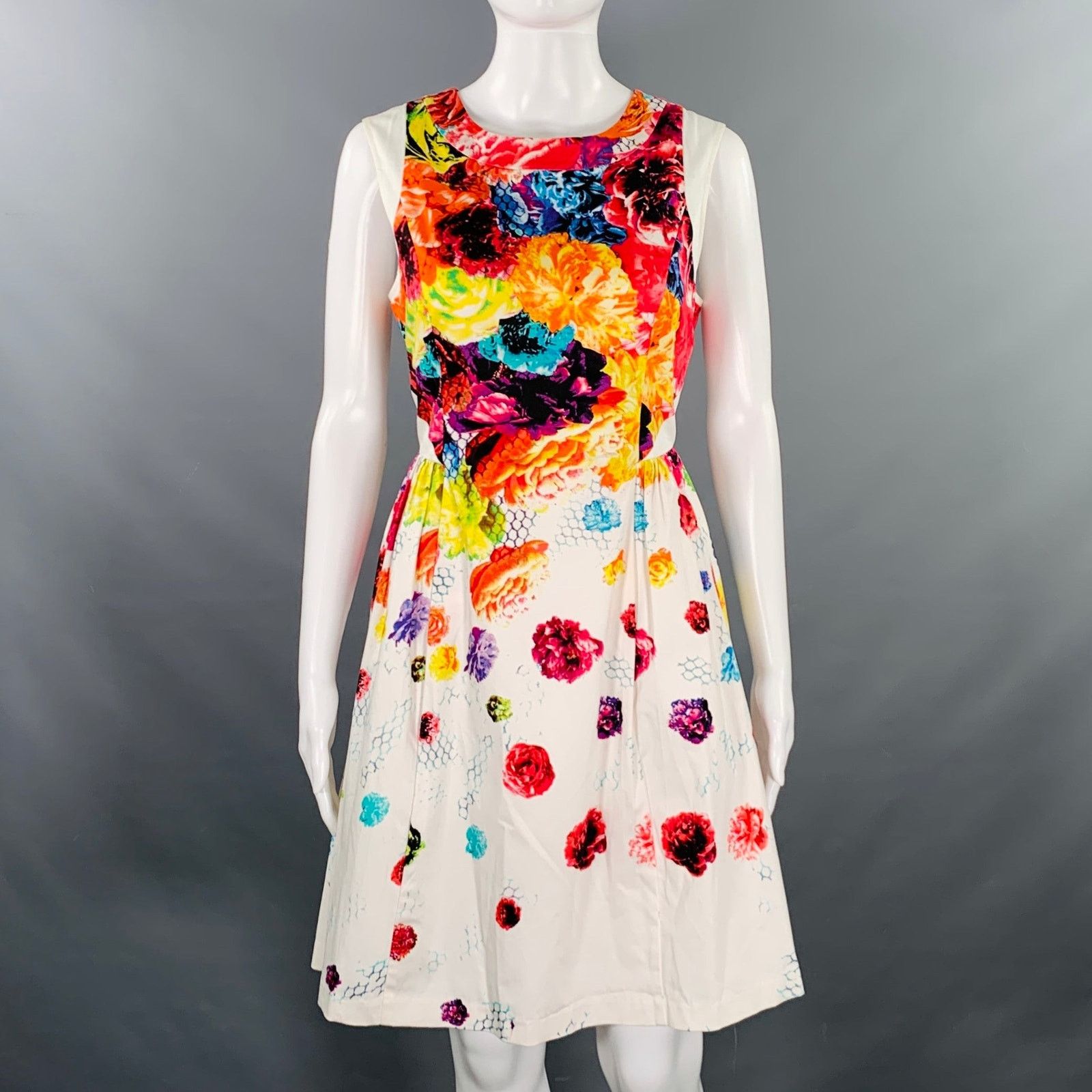 Prabal Gurung White Multi Color Cotton Blend Floral Sleeveless Dress Size M / US 6-8 / IT 42-44 - 1 Thumbnail