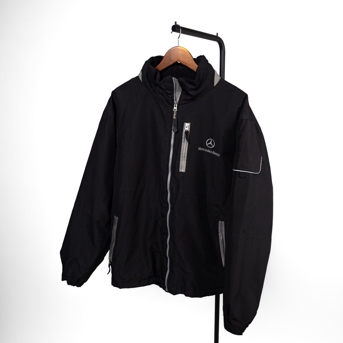Mercedes-Benz Mercedes-Benz Mens Vintage Black Hooded Jacket Zip Up Size US XL / EU 56 / 4 - 1 Thumbnail