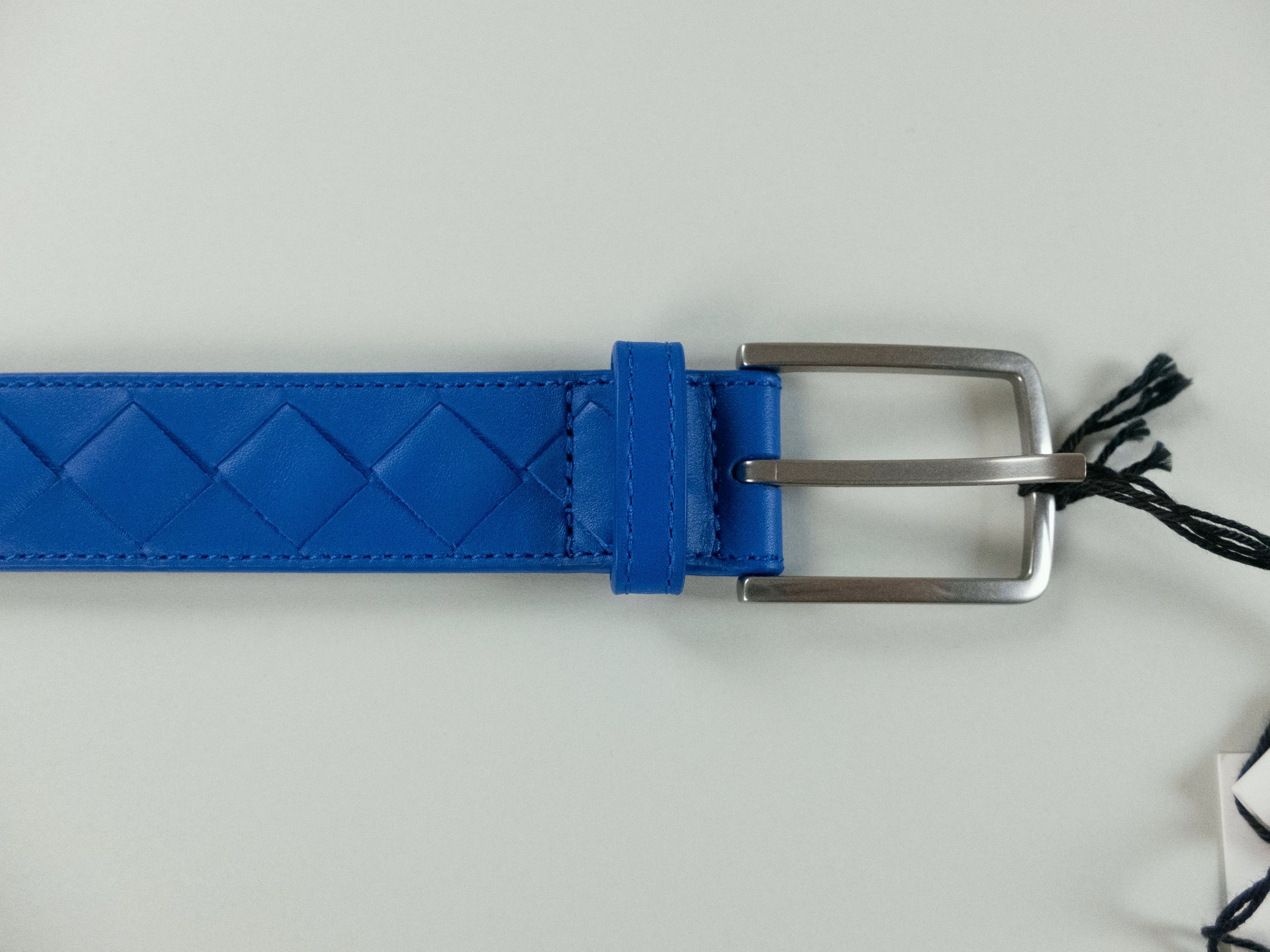 Bottega Veneta BOTTEGA VENETA cobalt blue intrecciato nappa leather belt 95 Size 36 - 4 Thumbnail