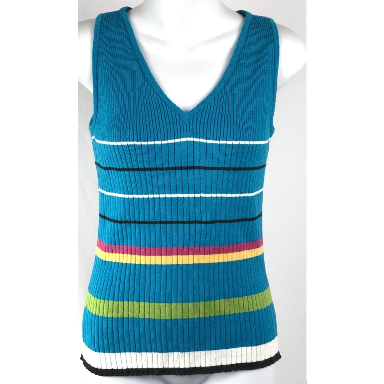 Vintage VINTAGE Kikit Sweater Sleeveless Ribbed Knit Top Tank Blue Stripe M Women’s Boho 90s Y2K Vintage Size M / US 6-8 / IT 42-44 - 6 Thumbnail
