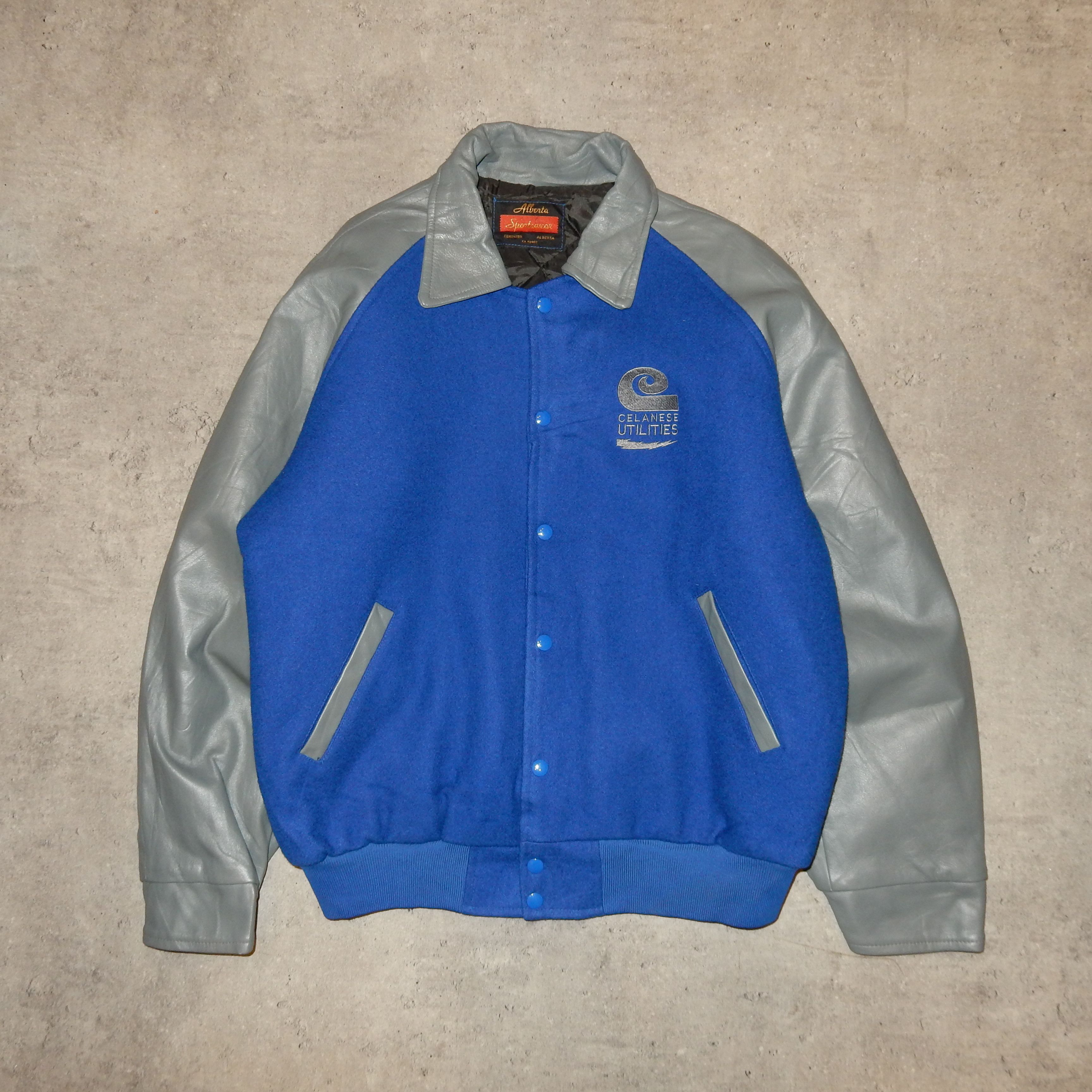 Vintage College Varsity vintage blue grey leather bomber jacket - L Size US L / EU 52-54 / 3 - 1 Thumbnail