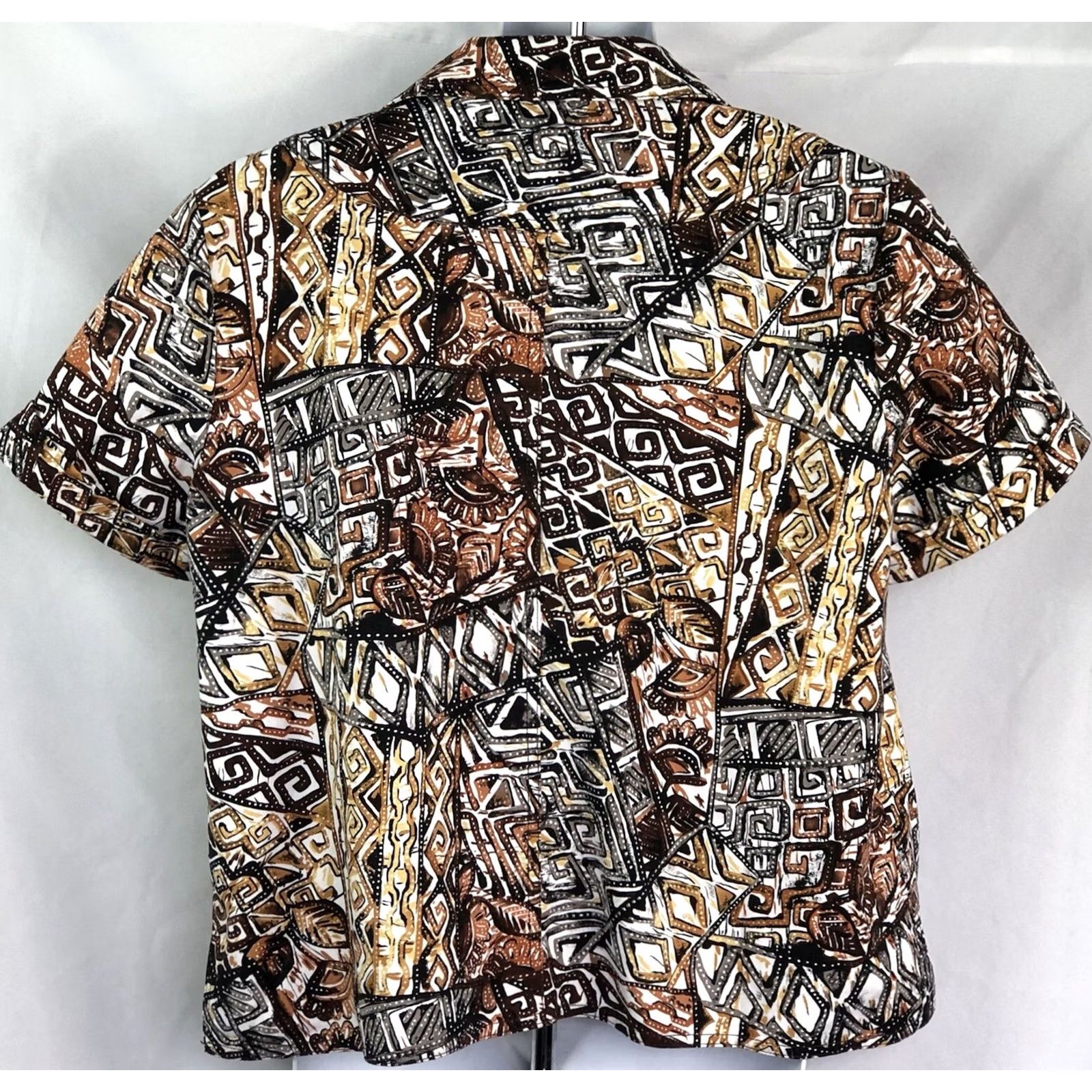 Vintage Christopher Banks Shacket XL Brown/Black Tribal Aztec Boho Cardigan Short Sleeve Button Shirt Women Size XL / US 12-14 / IT 48-50 - 3 Thumbnail