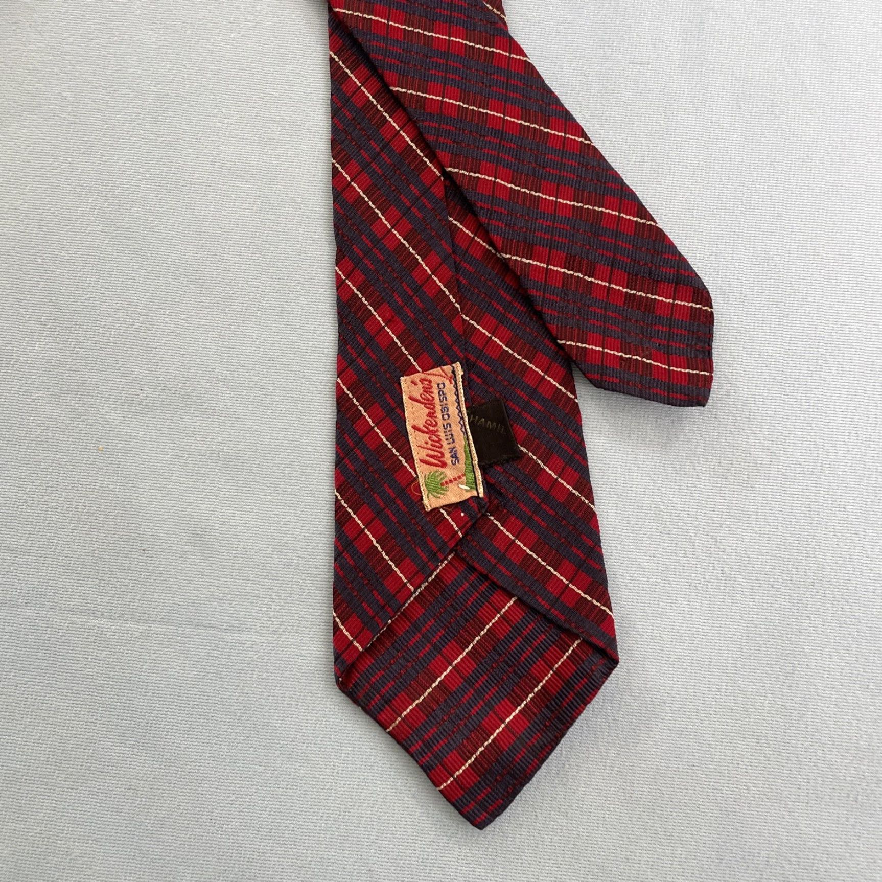 Vintage vtg Wickenden's SLO Hamil Neck Tie Polyester Woven Texture Red Plaid 3x54 Capsule Necktie Masculine Men’s Tie Vintage Size ONE SIZE - 5 Thumbnail