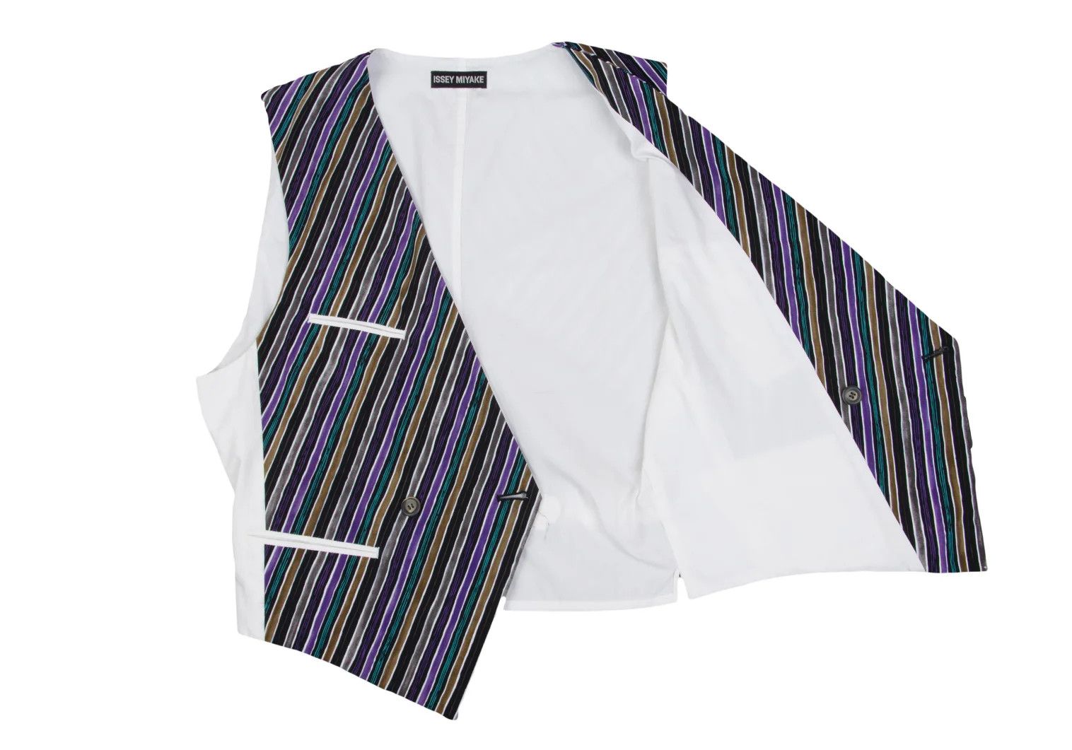 Issey Miyake Cotton Asymmetric Stripe Vest in Black, Purple, Green, Size Size US M / EU 48-50 / 2 - 12 Thumbnail