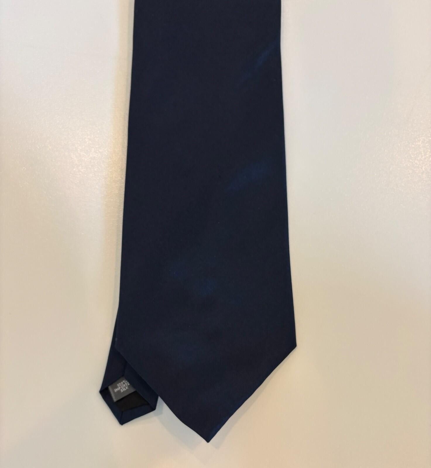 Brandini Brandini le collezioni Navy Blue Solid Silk Tie Designer Men Size ONE SIZE - 4 Thumbnail