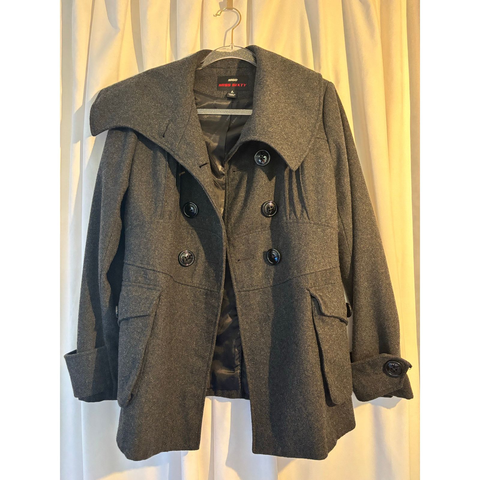 Miss Sixty Miss Sixty Grey Wool Pea Coat Size Large Size L / US 10 / IT 46 - 3 Thumbnail