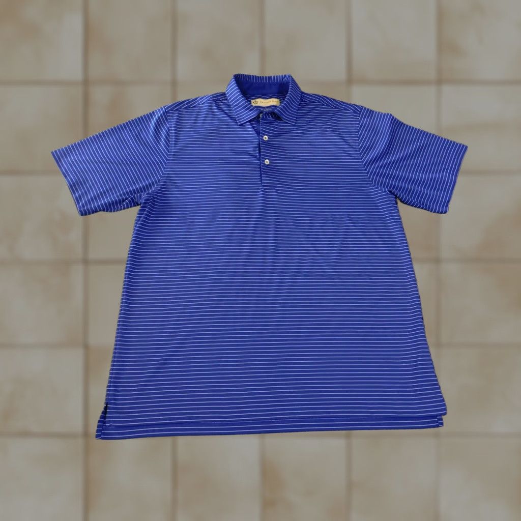 Vintage Donald Ross Polo Shirt Mens Blue Striped Short Sleeve Knit Sports Performance Golf Size US L / EU 52-54 / 3 - 1 Thumbnail