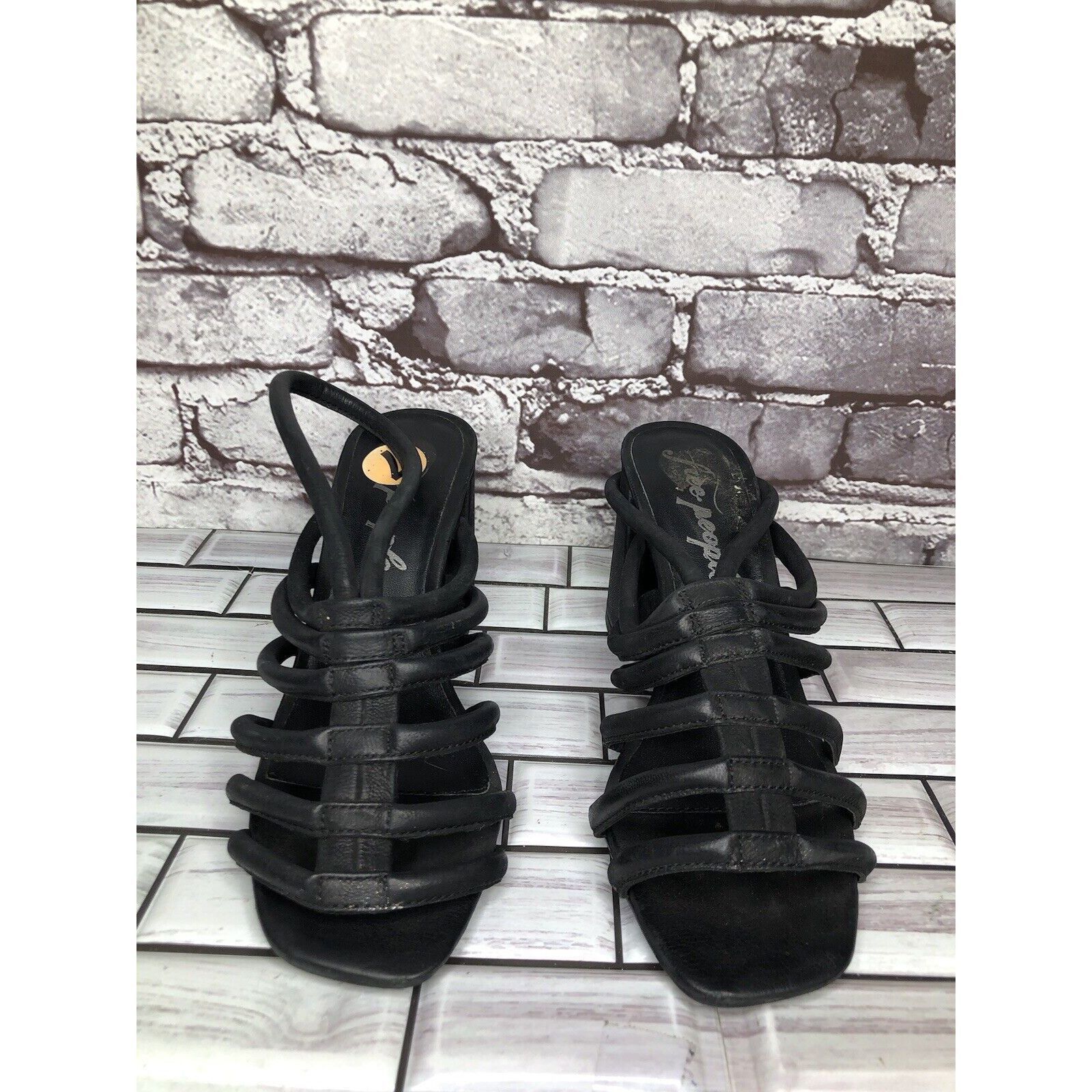 Free People Free People Black Leather Cuban Heel Cage Strappy Sandals Wo Size US 7 / IT 37 - 2 Thumbnail