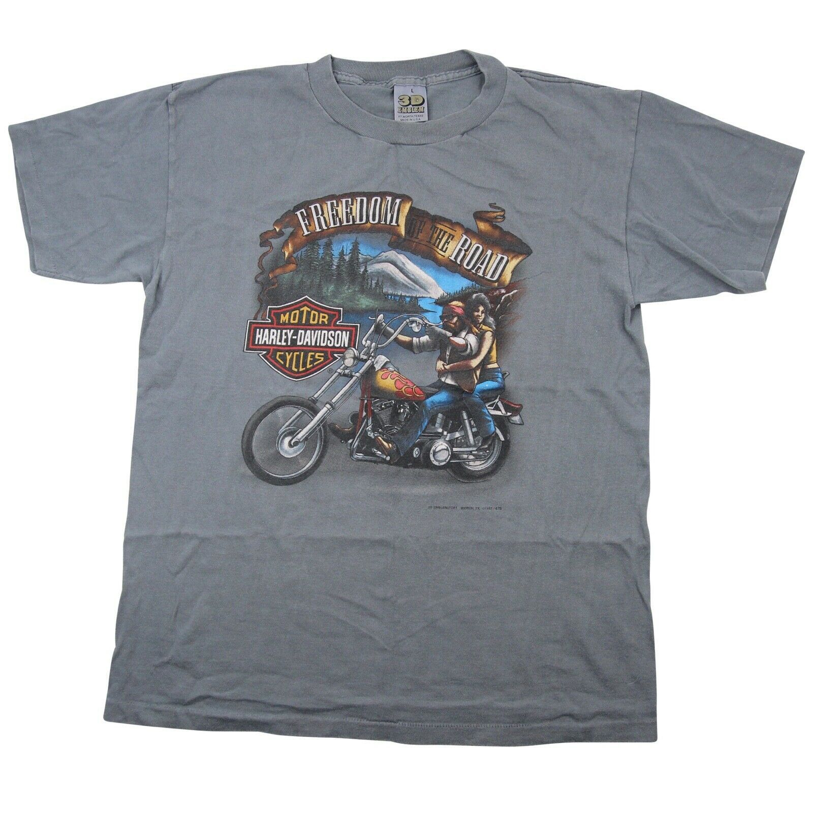 image of Harley Davidson 3D Emblem Freedom Of The Road Shirt in Grey, Men's (Size Large)