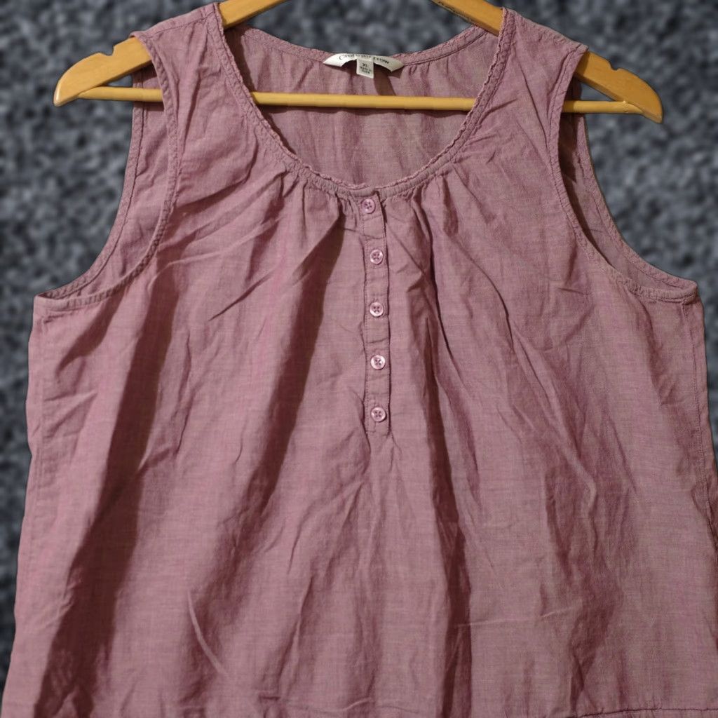 Croft & Barrow CROFT & BARROW Tank Top 100% Cotton 1/2 Button Lightweight Sheer Size XL Dusty Purple Women Sleeveless Round Neck Casual Travel Basic" Size XL / US 12-14 / IT 48-50 - 1 Thumbnail