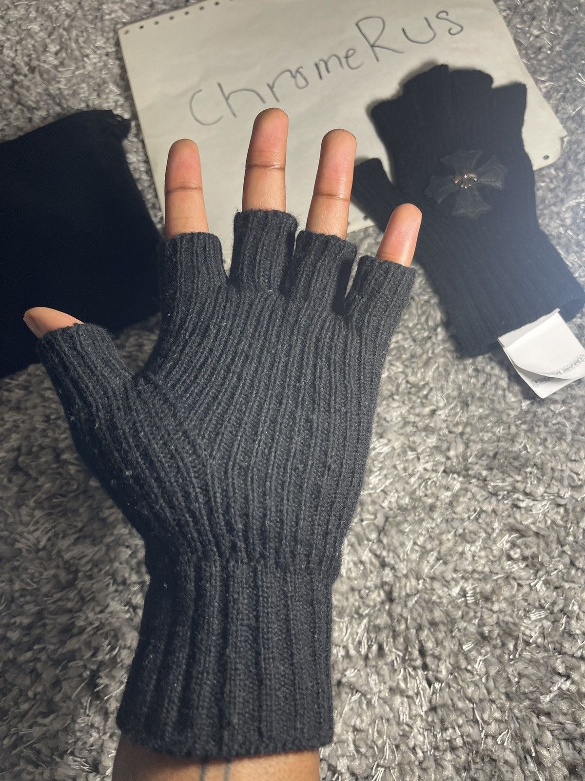 Chrome Hearts CHROME HEARTS CASHMERE CROSS PATCH GLOVES Size ONE SIZE - 3 Thumbnail