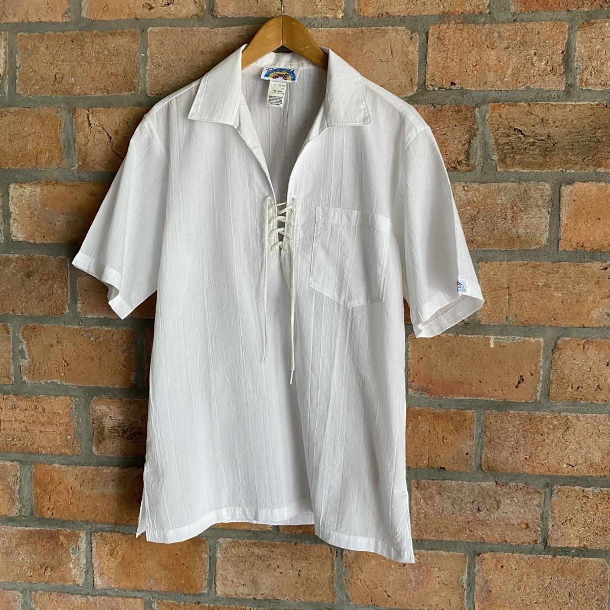 Vintage Paradise Found White V-Neck Tie Shirt Size US S / EU 44-46 / 1 - 1 Thumbnail