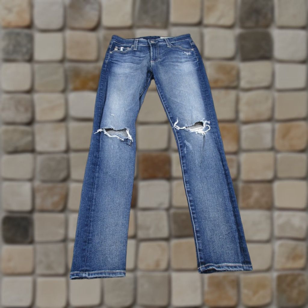 AG Jeans VINTAGE AG Adriano Goldschmied Womens Jeans Skinny Ankle 25 Dark Wash Ripped Zipper 2010s Womens Size 42" / US 20 - 1 Thumbnail