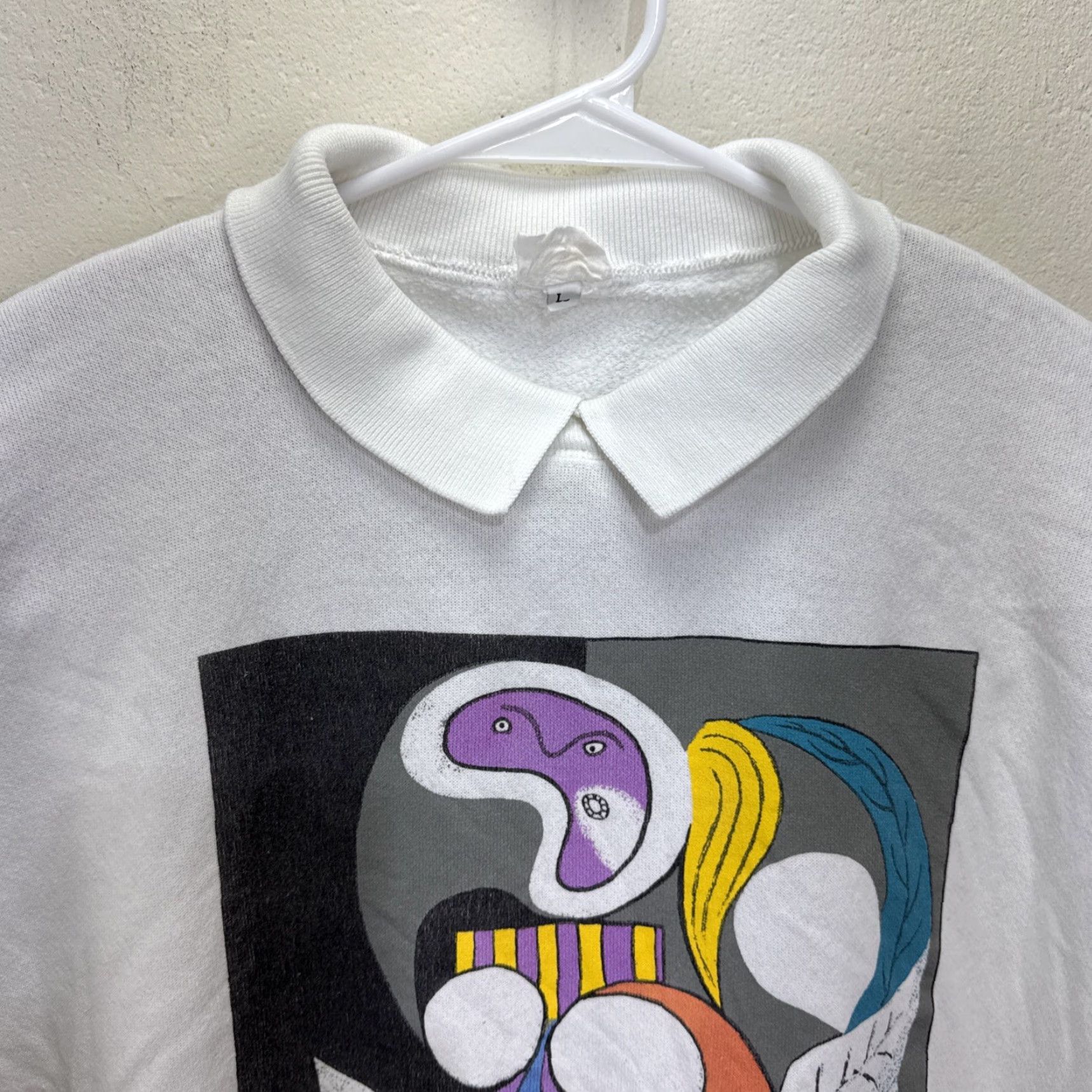 Vintage VINTAGE Pablo Picasso Abstract Art Sweatshirt 1980s White Collared Art Deco Adult Large Size US L / EU 52-54 / 3 - 5 Thumbnail