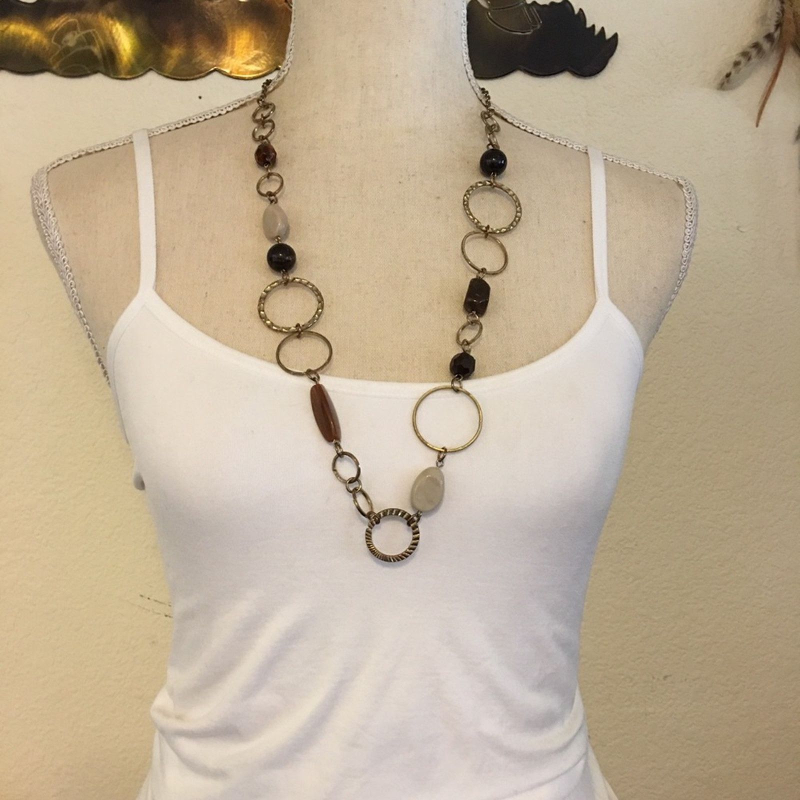 Vintage Vintage brown tones acrylic bead long necklace Size ONE SIZE - 4 Thumbnail