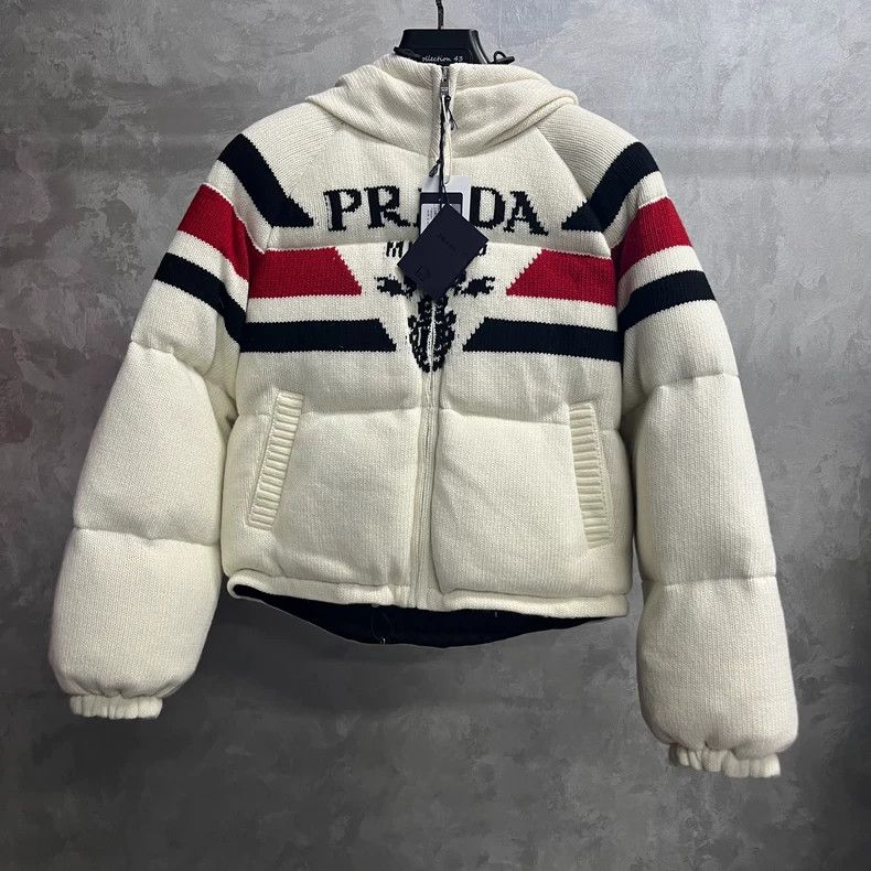 Prada Prada White striped long-sleeved hooded down jacket 2501-Ne Size US XXS / EU 40 - 1 Thumbnail